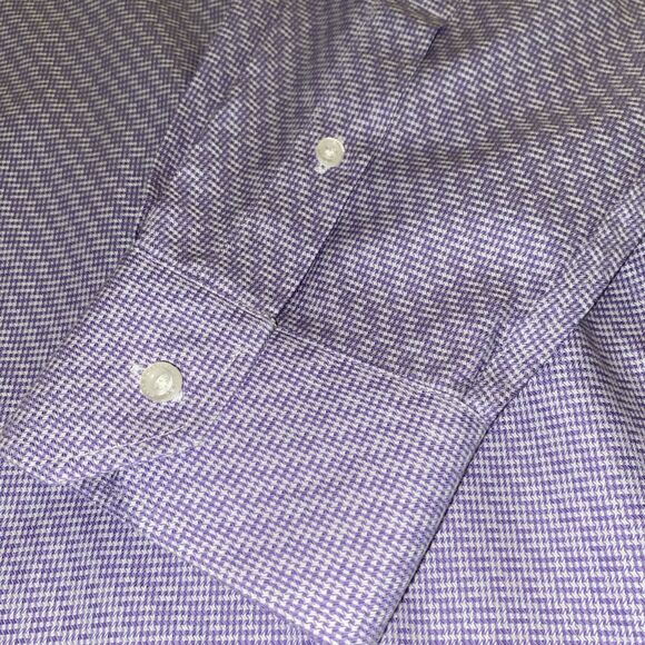 Hart Schaffner Marx Shirt Men's Large Purple Glen Check Cotton Button-Up Classic - Picture 2 of 6